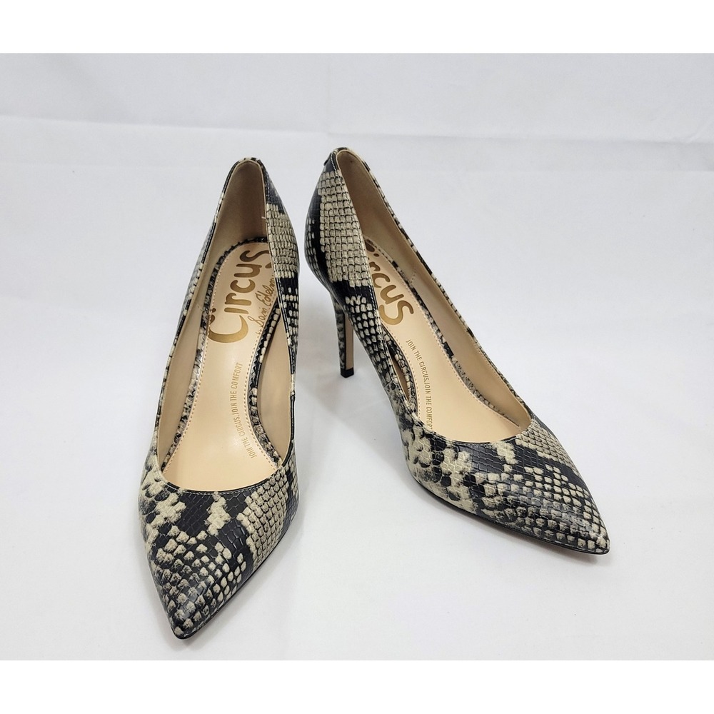 Circus by Sam Edelman Pumps Women 8 Black Cream Snakeskin Pointed Toe Stiletto